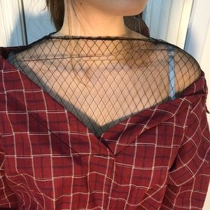 Forever 21 Tops - Plaid Mesh Insert Blouse Forever 21 Tops - Plaid Mesh Insert Blouse